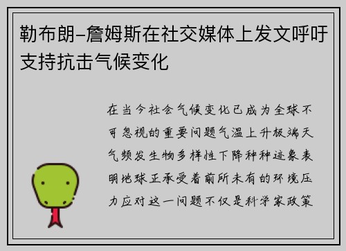 勒布朗-詹姆斯在社交媒体上发文呼吁支持抗击气候变化